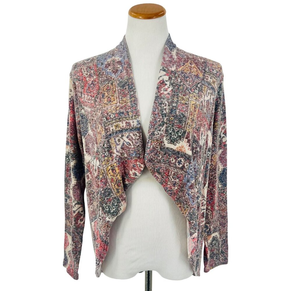 Anthropologie Open Front Multicolored Knit Cardigan | Boho Cottagecore Artsy L - Picture 4 of 16